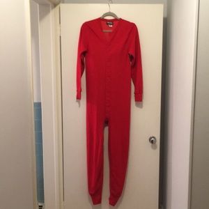 Red Long Johns - Adult Onesie, button flap bottom